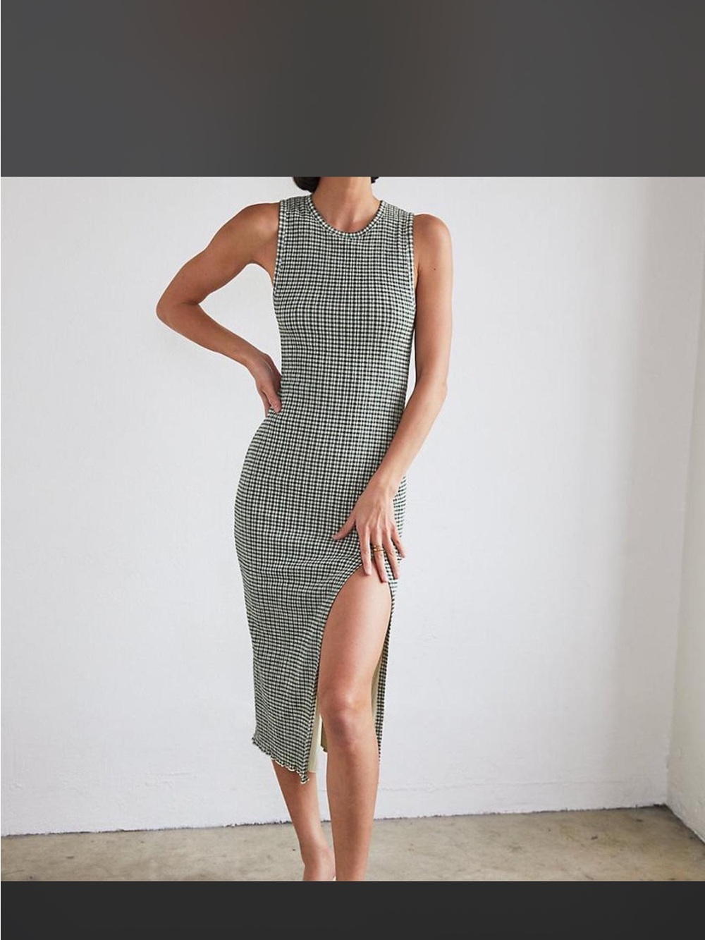 Aritzia Houndstooth Sleeveless Midi Dress with Side Slit
